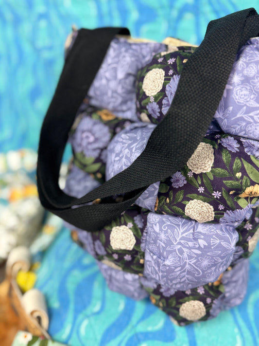 Purple Floral Puff Tote