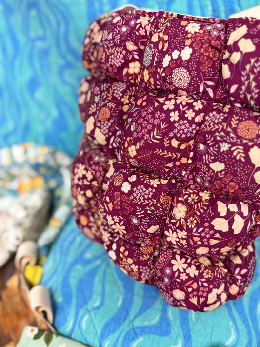Maroon Floral Puff Tote