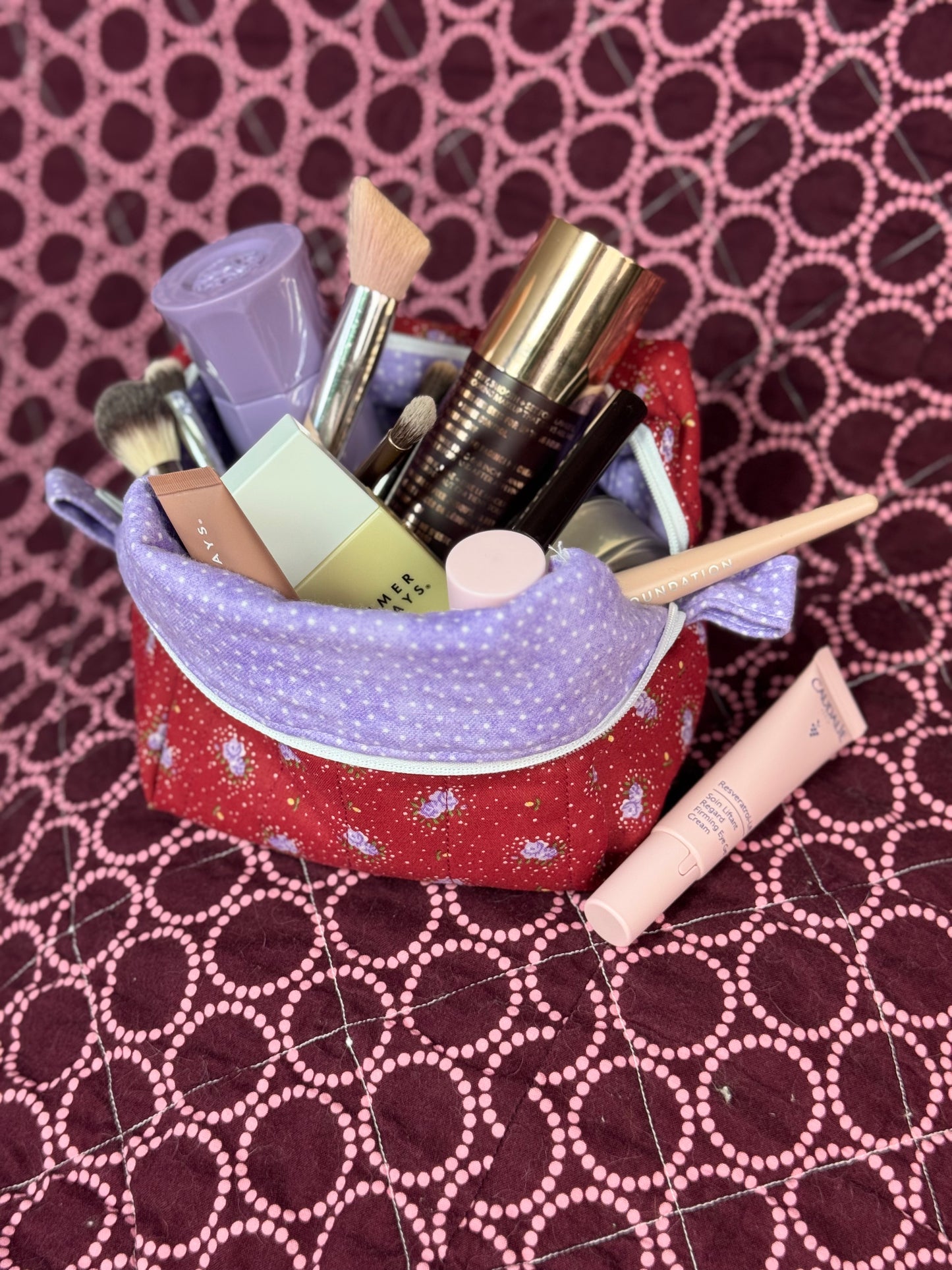 Maroon & Lavender Flower Essentials Bag