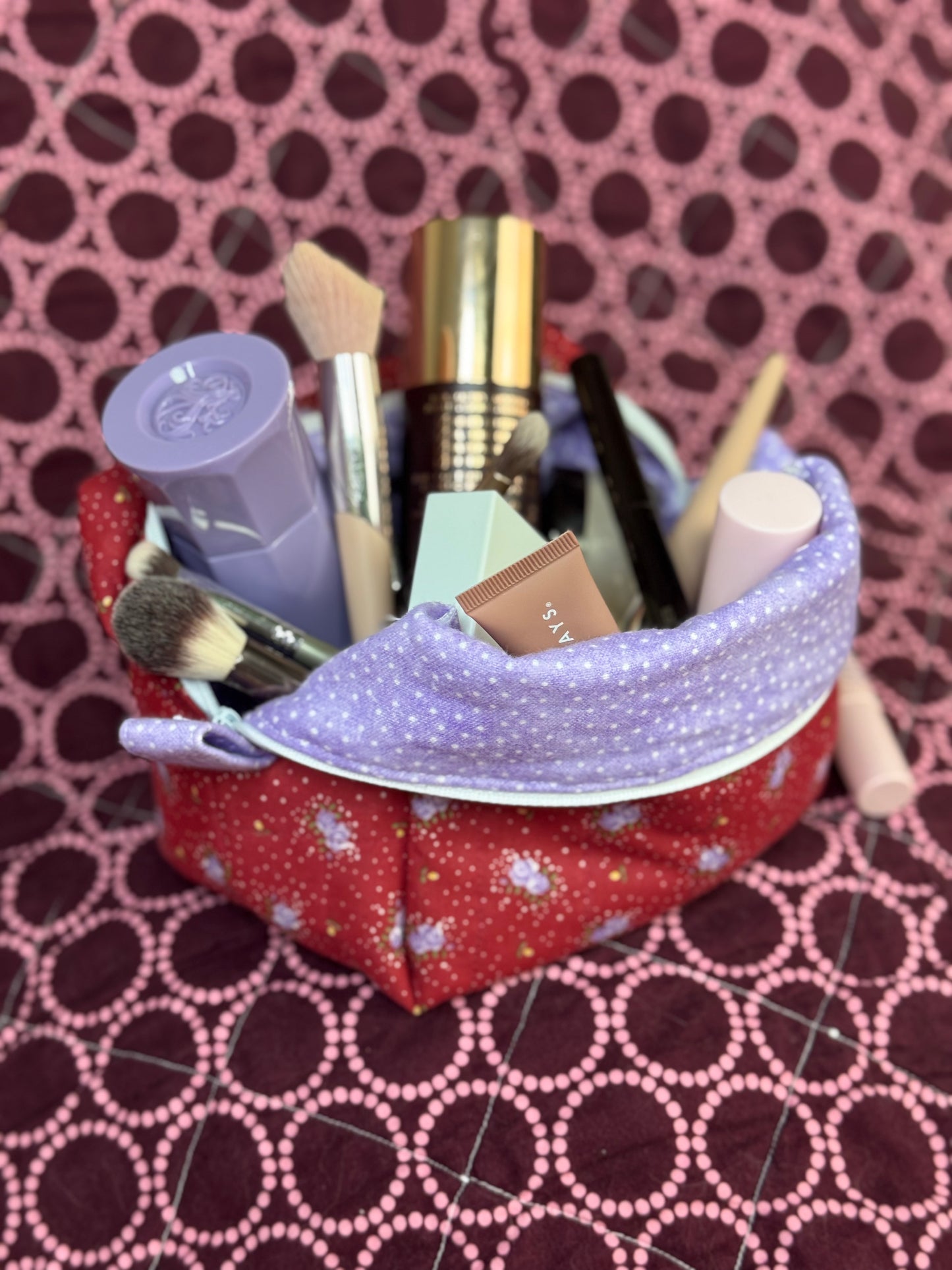 Maroon & Lavender Flower Essentials Bag