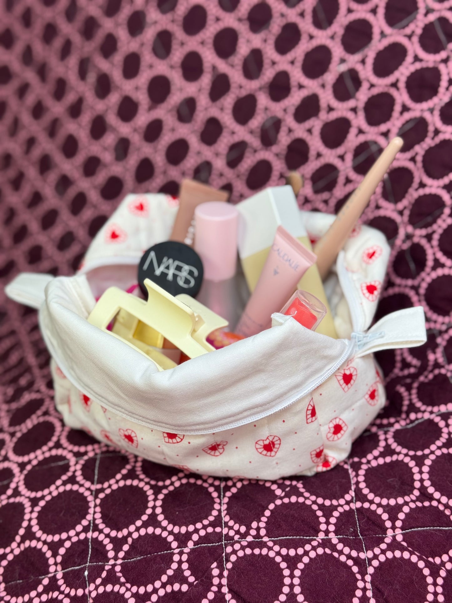 White & Red Hearts Essentials Bag
