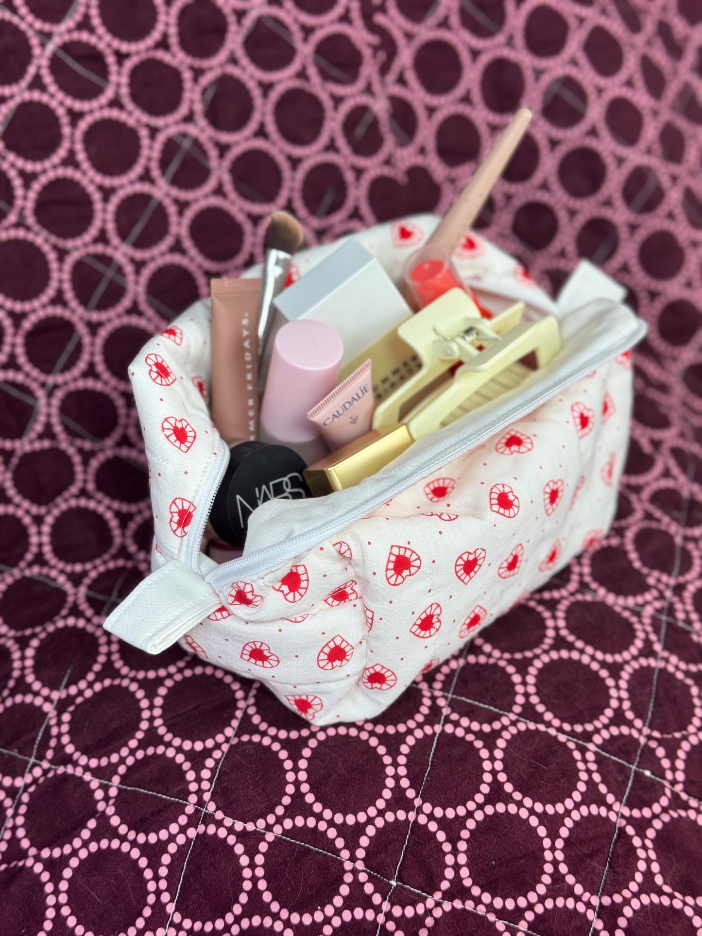 White & Red Hearts Essentials Bag
