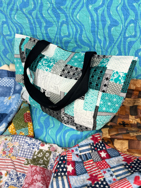 Black & Blue Patchwork Tote - Large