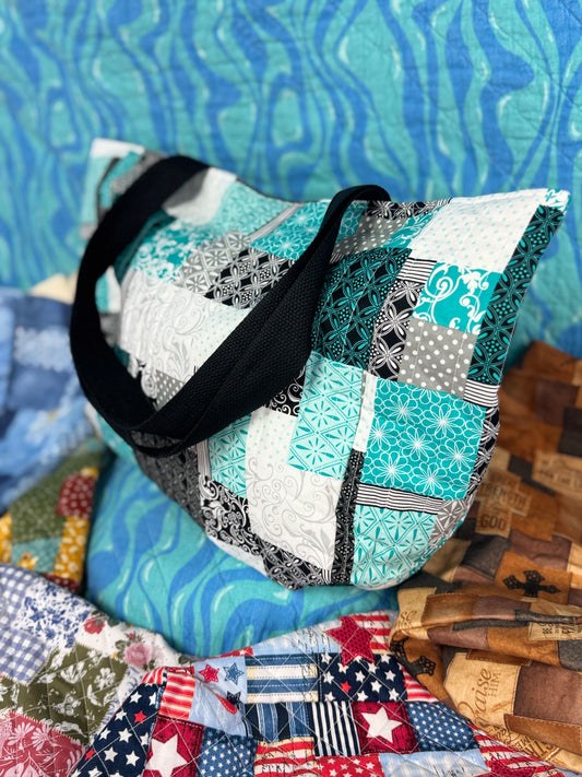 Black & Blue Patchwork Tote - Large