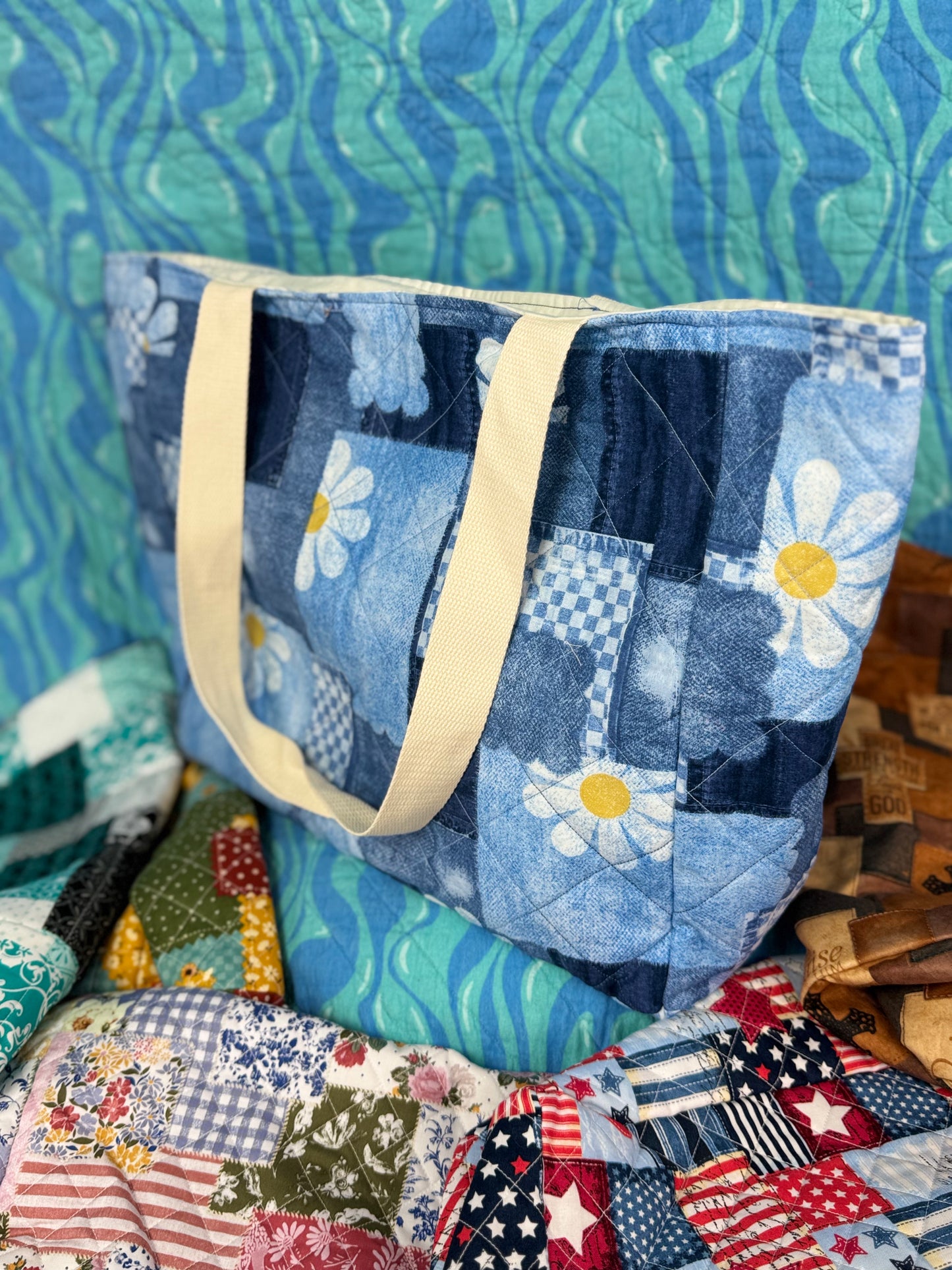 Daisy Denim Tote - Large