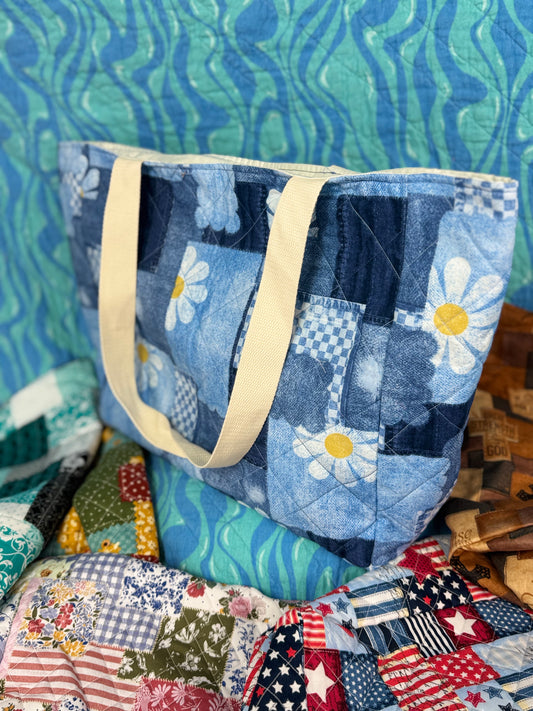 Daisy Denim Tote - Large