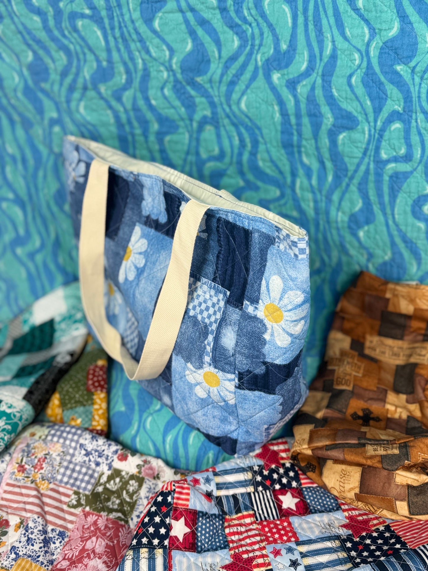 Daisy Denim Tote - Large