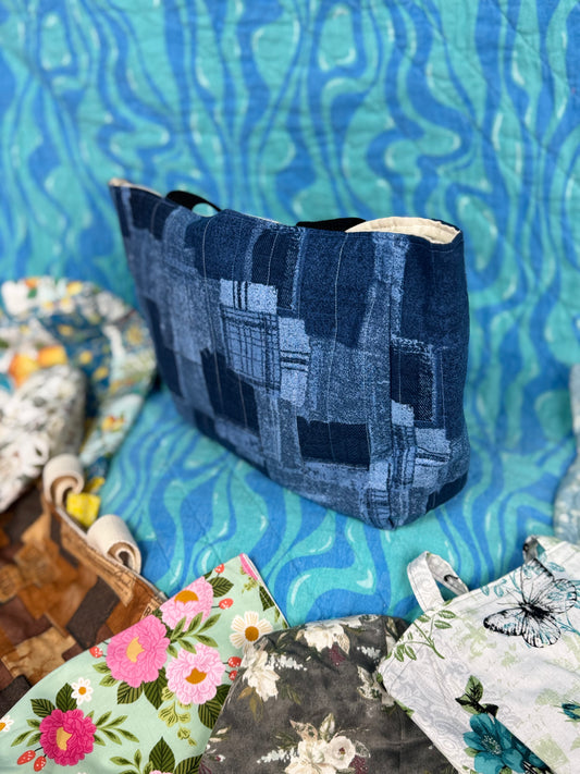 Denim Patchwork Tote - Small