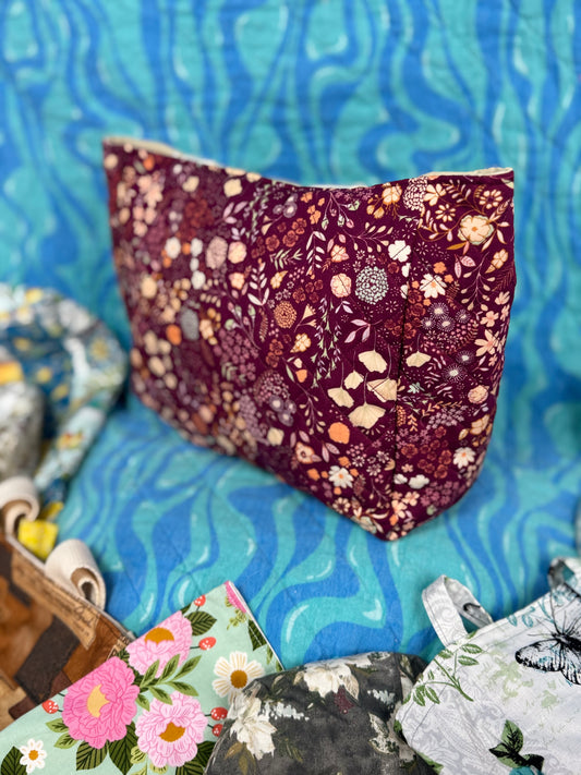 Maroon Floral Tote - Small