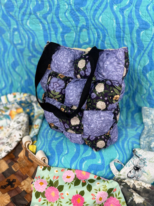 Purple Floral Puff Tote